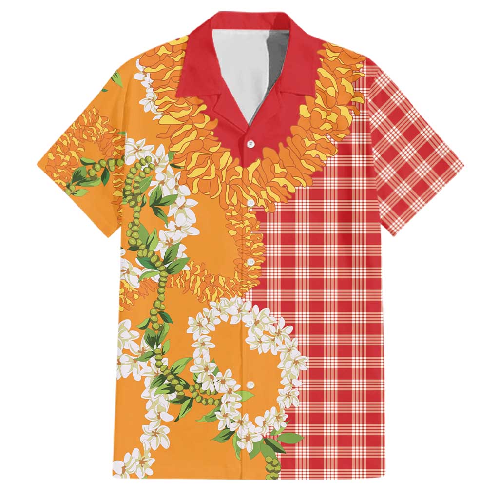Prince Kuhio Aloha Hawaii Family Matching Off Shoulder Short Dress and Hawaiian Shirt Plumeria Ilima Lei Palaka Motifs LT14 Dad's Shirt - Short Sleeve Red - Polynesian Pride