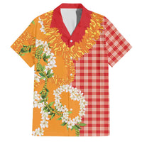 Prince Kuhio Aloha Hawaii Family Matching Off Shoulder Short Dress and Hawaiian Shirt Plumeria Ilima Lei Palaka Motifs LT14 Dad's Shirt - Short Sleeve Red - Polynesian Pride