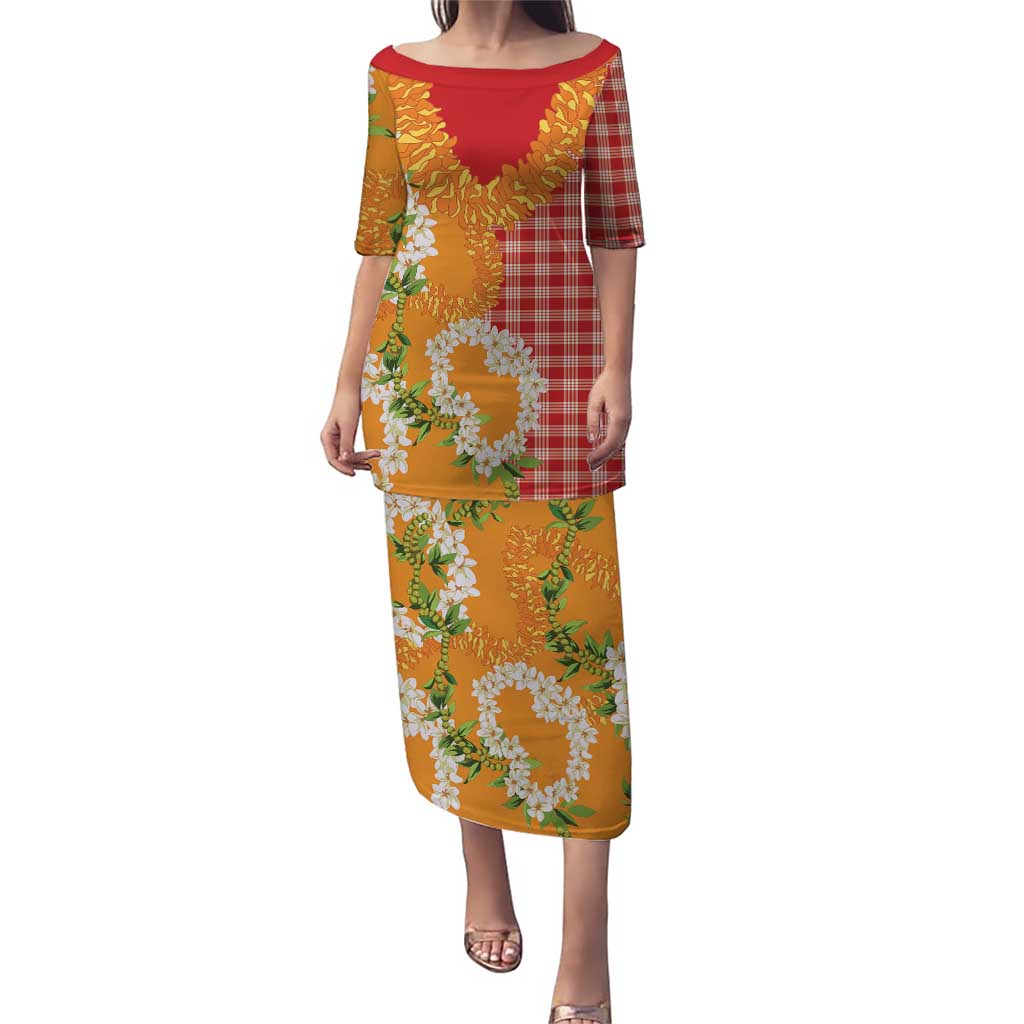 Prince Kuhio Aloha Hawaii Family Matching Puletasi and Hawaiian Shirt Plumeria Ilima Lei Palaka Motifs LT14 Mom's Dress Red - Polynesian Pride