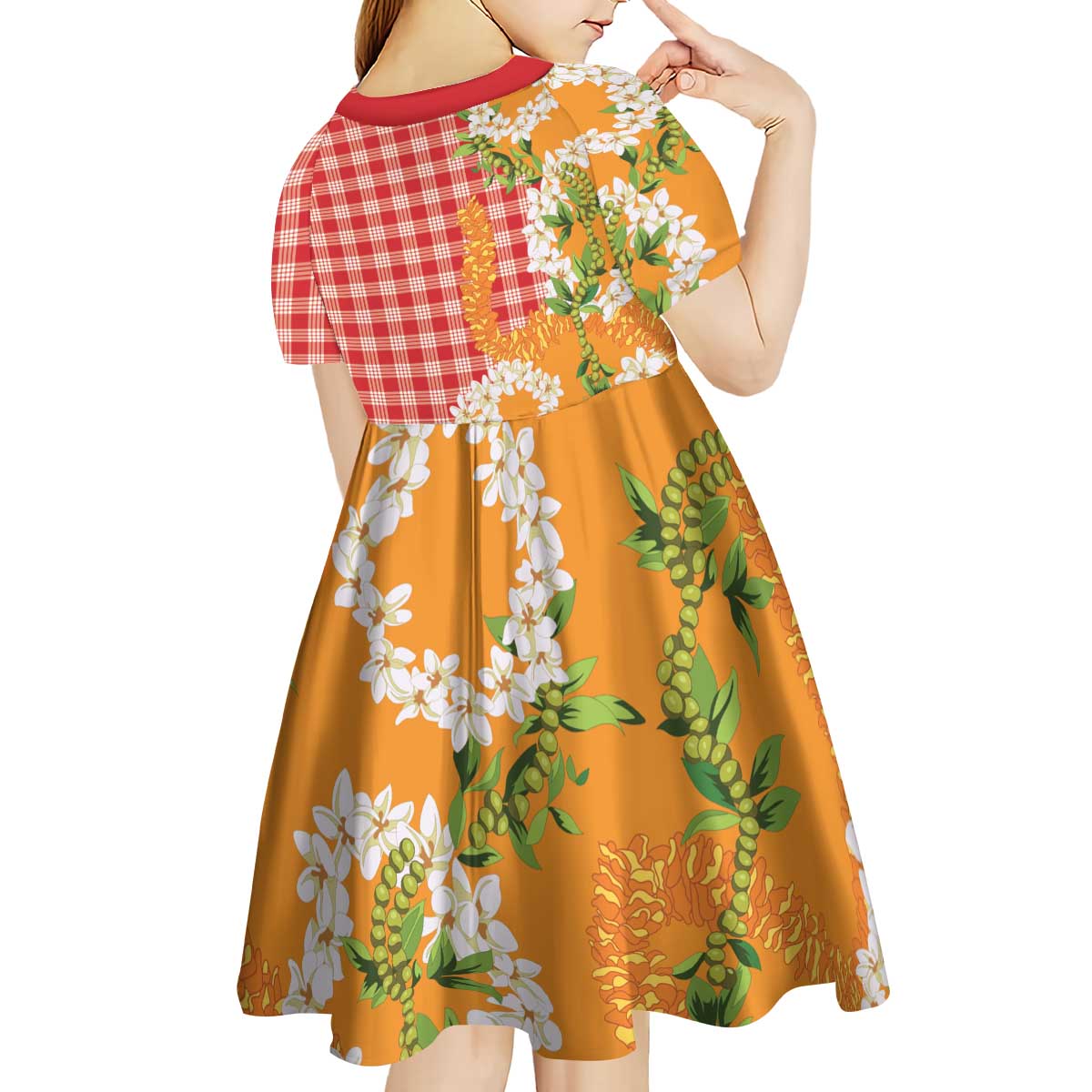 Prince Kuhio Aloha Hawaii Kid Short Sleeve Dress Plumeria Ilima Lei Palaka Motifs