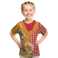 Prince Kuhio Aloha Hawaii Kid T Shirt Plumeria Ilima Lei Palaka Motifs