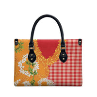 Prince Kuhio Aloha Hawaii Leather Bag Plumeria Ilima Lei Palaka Motifs