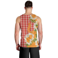 Prince Kuhio Aloha Hawaii Men Tank Top Plumeria Ilima Lei Palaka Motifs