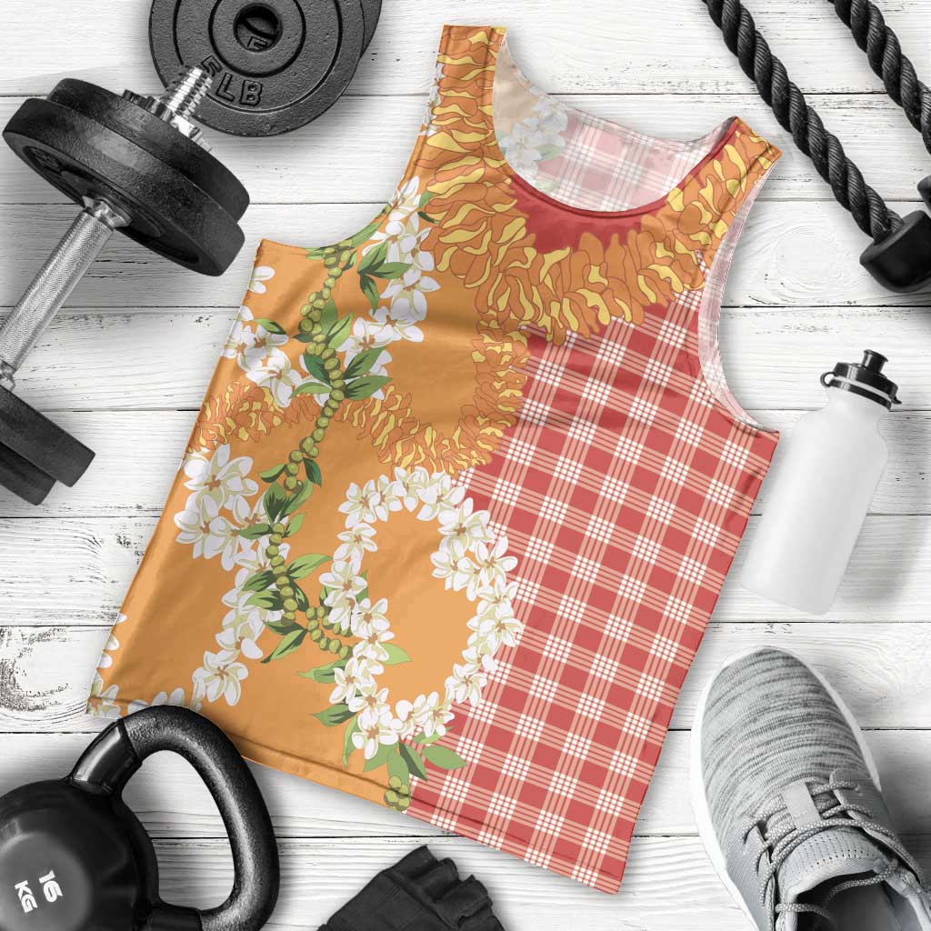 Prince Kuhio Aloha Hawaii Men Tank Top Plumeria Ilima Lei Palaka Motifs