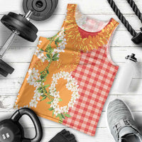 Prince Kuhio Aloha Hawaii Men Tank Top Plumeria Ilima Lei Palaka Motifs