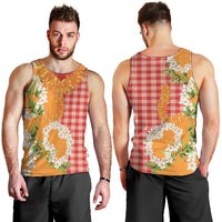 Prince Kuhio Aloha Hawaii Men Tank Top Plumeria Ilima Lei Palaka Motifs