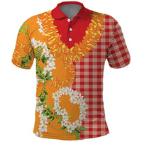 Prince Kuhio Aloha Hawaii Polo Shirt Plumeria Ilima Lei Palaka Motifs