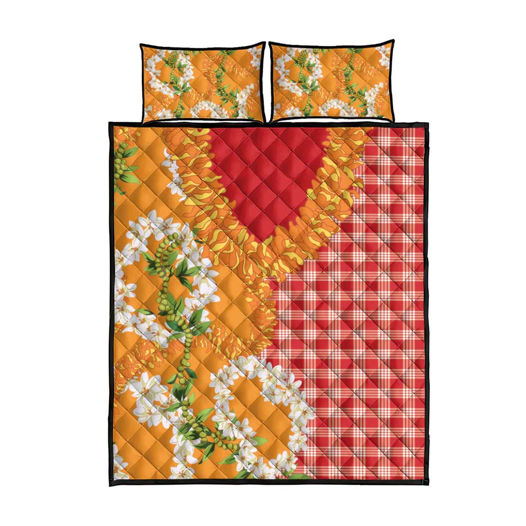 Prince Kuhio Aloha Hawaii Quilt Bed Set Plumeria Ilima Lei Palaka Motifs