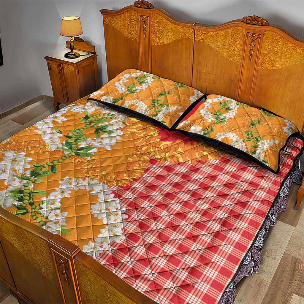 Prince Kuhio Aloha Hawaii Quilt Bed Set Plumeria Ilima Lei Palaka Motifs