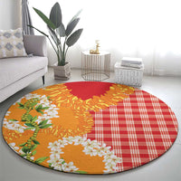 Prince Kuhio Aloha Hawaii Round Carpet Plumeria Ilima Lei Palaka Motifs
