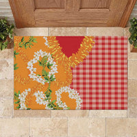 Prince Kuhio Aloha Hawaii Rubber Doormat Plumeria Ilima Lei Palaka Motifs