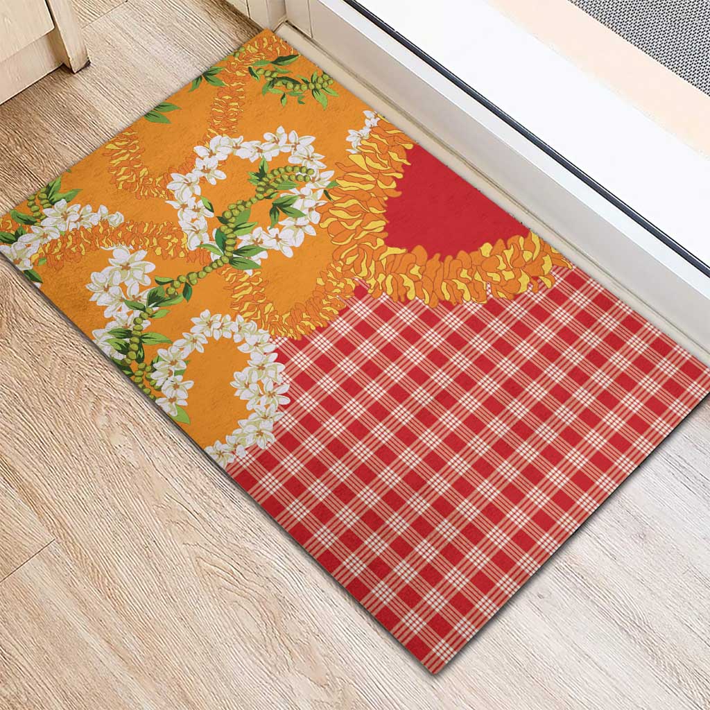 Prince Kuhio Aloha Hawaii Rubber Doormat Plumeria Ilima Lei Palaka Motifs