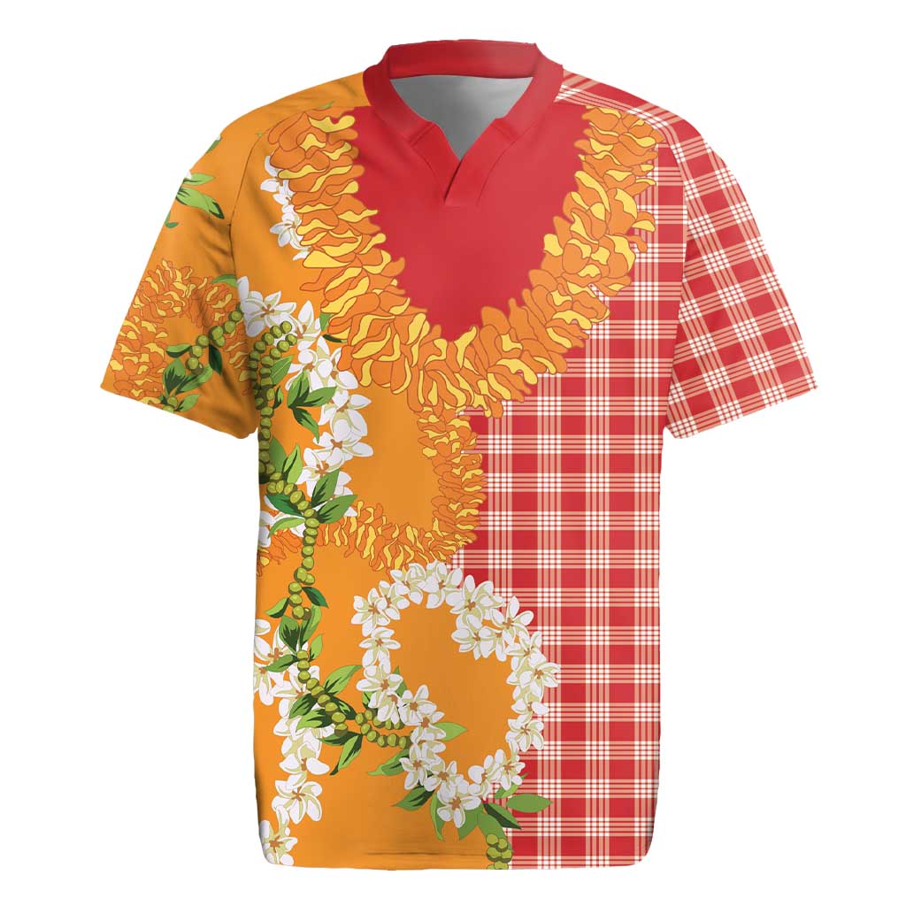 Prince Kuhio Aloha Hawaii Rugby Jersey Plumeria Ilima Lei Palaka Motifs