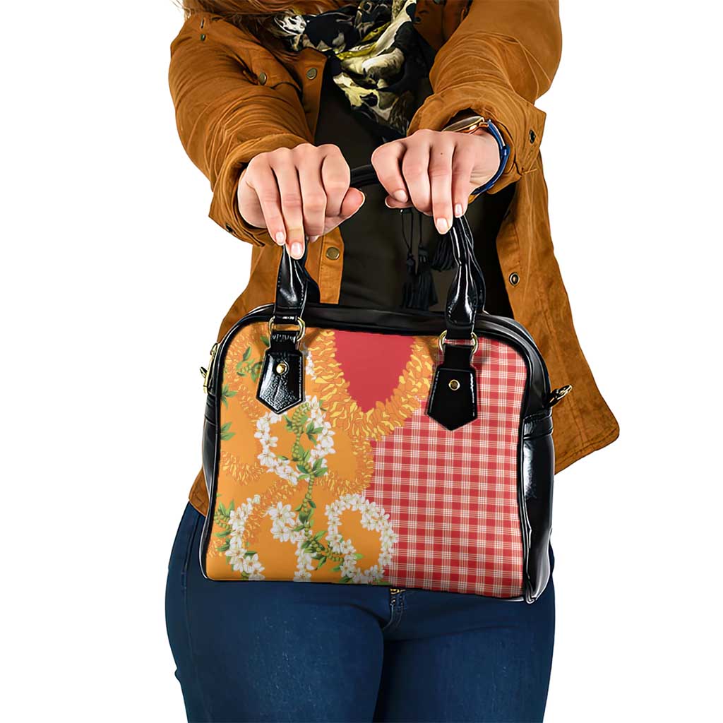 Prince Kuhio Aloha Hawaii Shoulder Handbag Plumeria Ilima Lei Palaka Motifs