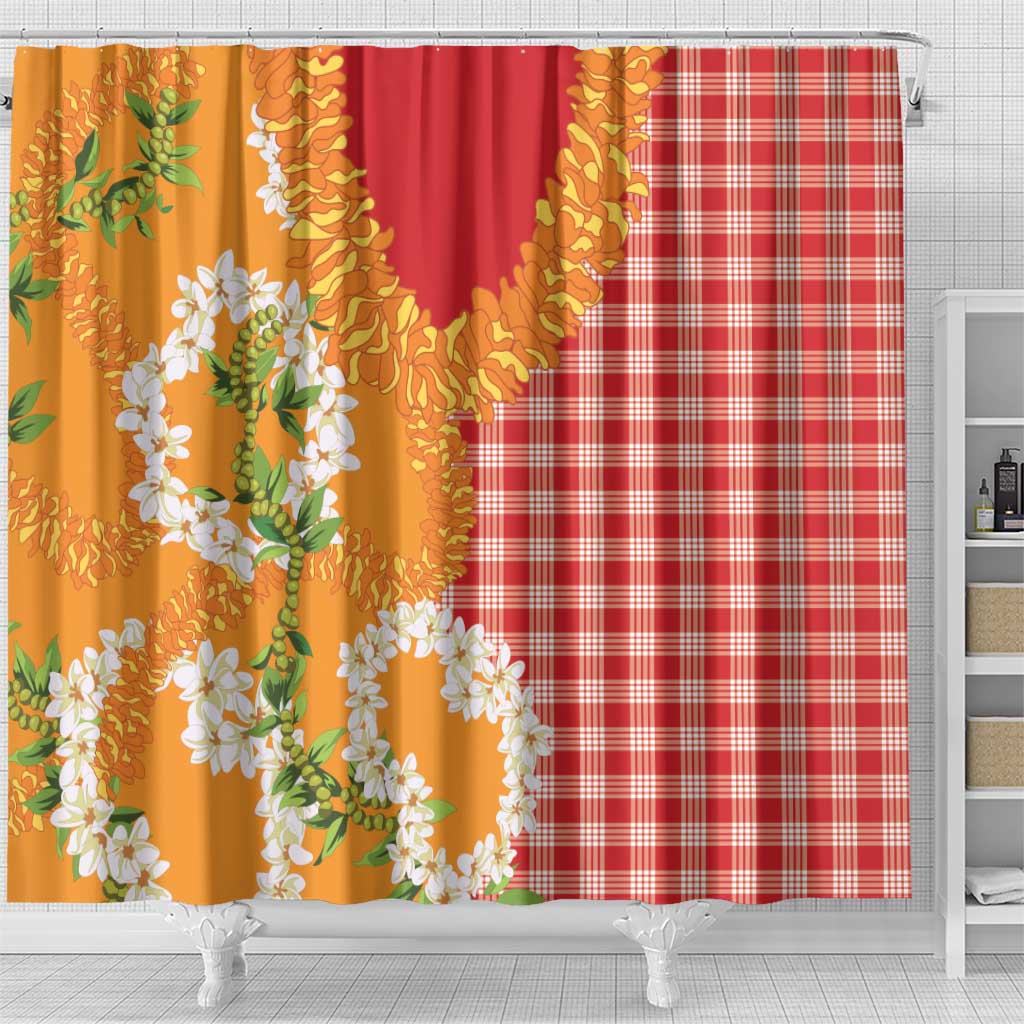 Prince Kuhio Aloha Hawaii Shower Curtain Plumeria Ilima Lei Palaka Motifs