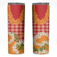 Prince Kuhio Aloha Hawaii Skinny Tumbler Plumeria Ilima Lei Palaka Motifs LT14 Red - Polynesian Pride