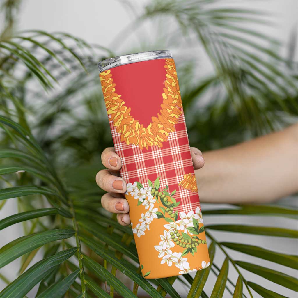 Prince Kuhio Aloha Hawaii Skinny Tumbler Plumeria Ilima Lei Palaka Motifs LT14 - Polynesian Pride