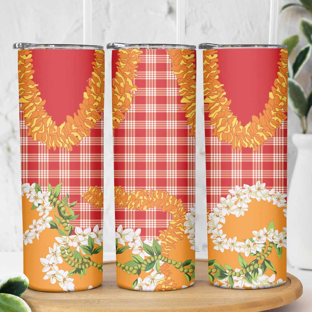 Prince Kuhio Aloha Hawaii Skinny Tumbler Plumeria Ilima Lei Palaka Motifs LT14 - Polynesian Pride