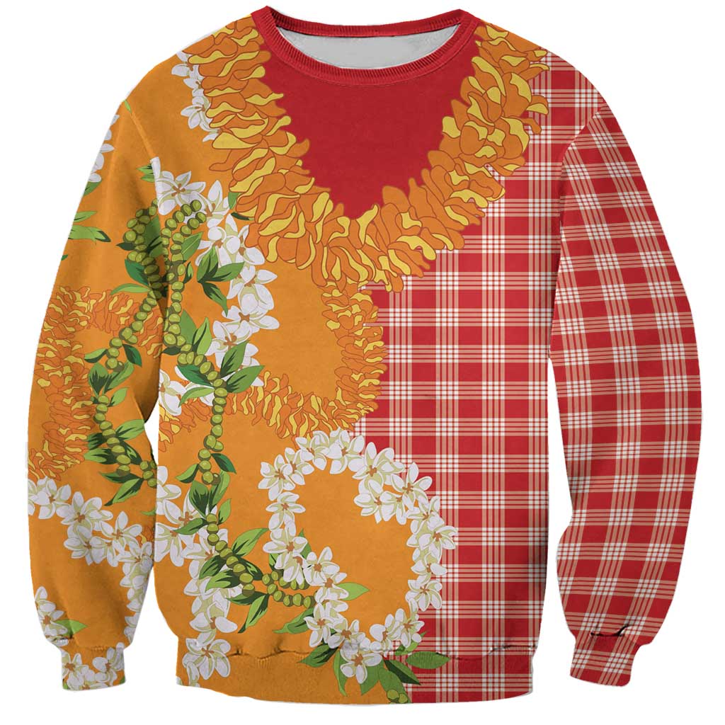 Prince Kuhio Aloha Hawaii Sweatshirt Plumeria Ilima Lei Palaka Motifs
