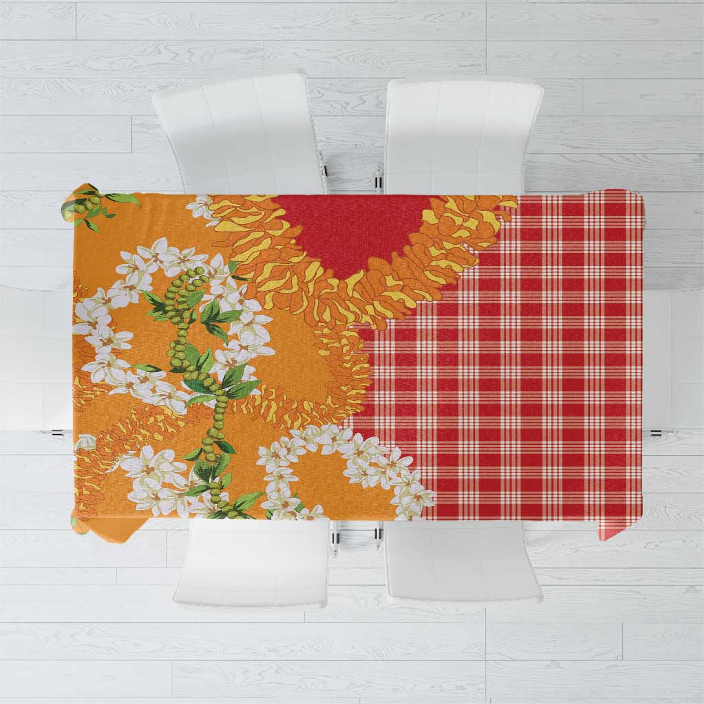 Prince Kuhio Aloha Hawaii Tablecloth Plumeria Ilima Lei Palaka Motifs