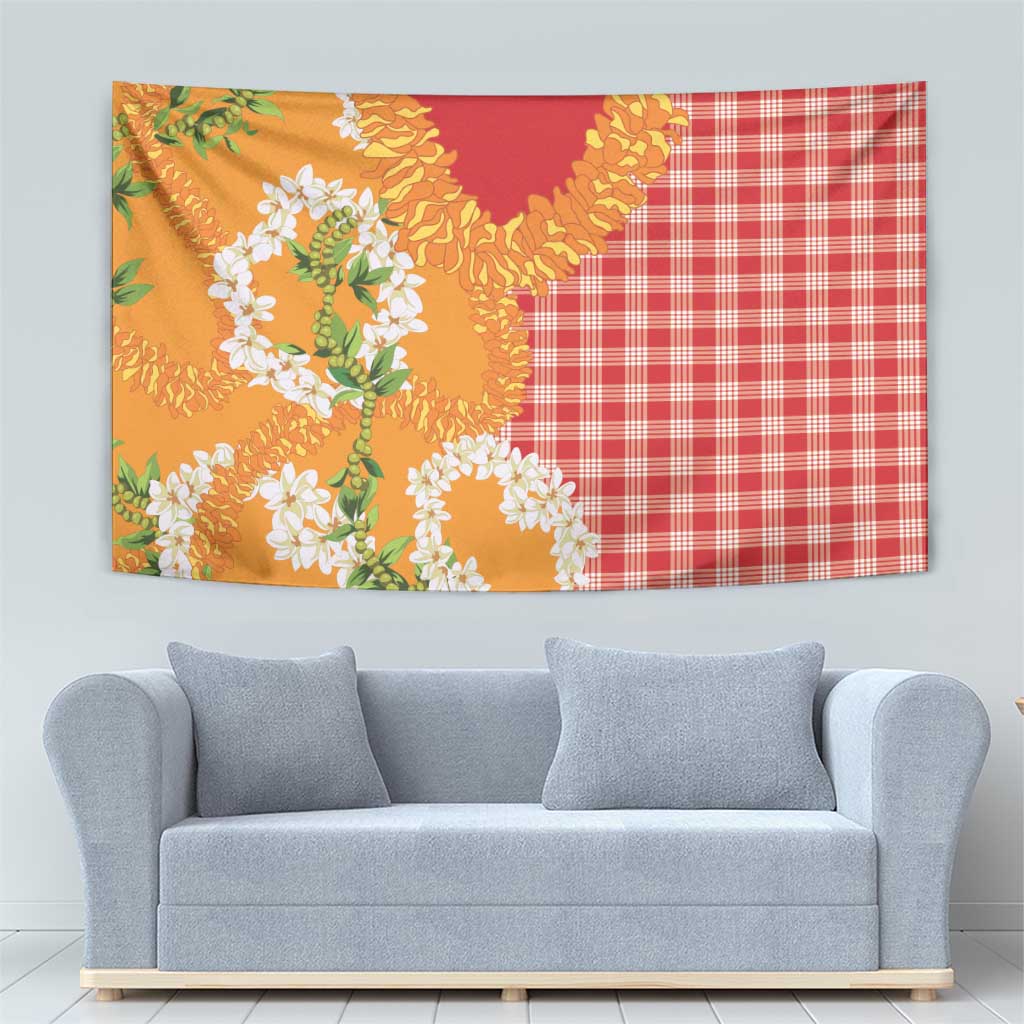 Prince Kuhio Aloha Hawaii Tapestry Plumeria Ilima Lei Palaka Motifs