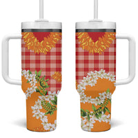 Prince Kuhio Aloha Hawaii Tumbler With Handle Plumeria Ilima Lei Palaka Motifs LT14 One Size: 40 oz Red - Polynesian Pride
