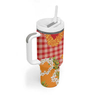 Prince Kuhio Aloha Hawaii Tumbler With Handle Plumeria Ilima Lei Palaka Motifs LT14 - Polynesian Pride