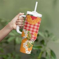 Prince Kuhio Aloha Hawaii Tumbler With Handle Plumeria Ilima Lei Palaka Motifs LT14 - Polynesian Pride