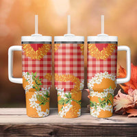 Prince Kuhio Aloha Hawaii Tumbler With Handle Plumeria Ilima Lei Palaka Motifs LT14 - Polynesian Pride