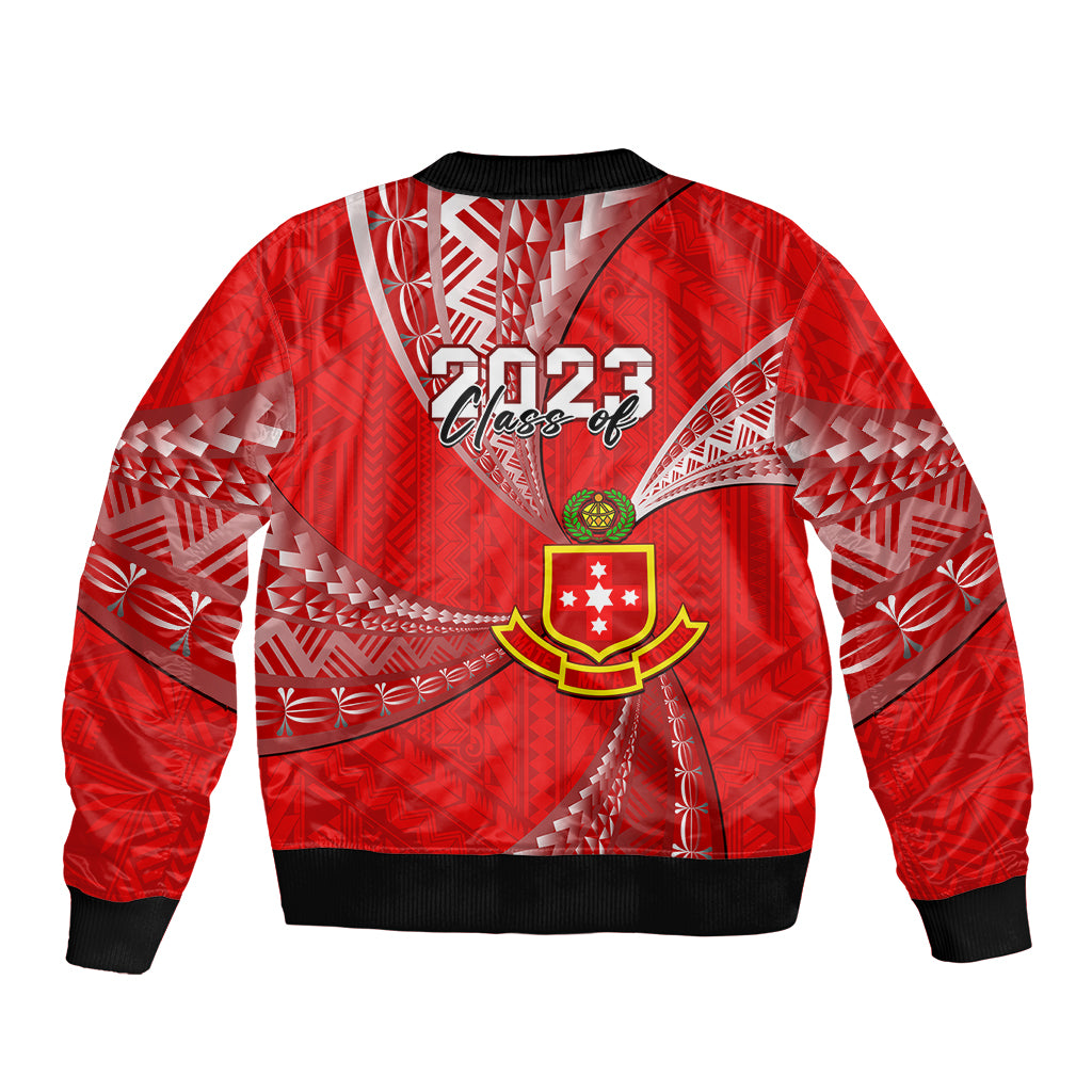 Personalised Tonga College Alete Sleeve Zip Bomber Jacket Class Of Year Kolisi Tonga Ngatu Pattern LT14 - Polynesian Pride