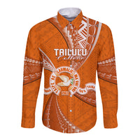 Personalised Tonga Tailulu College Long Sleeve Button Shirt Class Of Year Tongan Ngatu Pattern LT14 Unisex Orange - Polynesian Pride