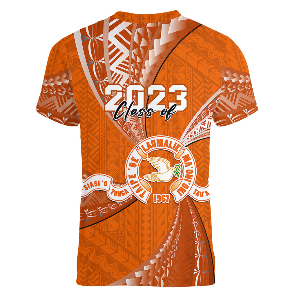 Personalised Tonga Tailulu College Women V Neck T Shirt Class Of Year Tongan Ngatu Pattern LT14 - Polynesian Pride