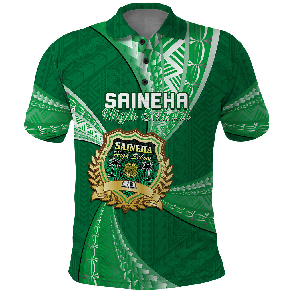 Custom Tonga Saineha High School Polo Shirt Tongan Ngatu Pattern LT14 Green - Polynesian Pride