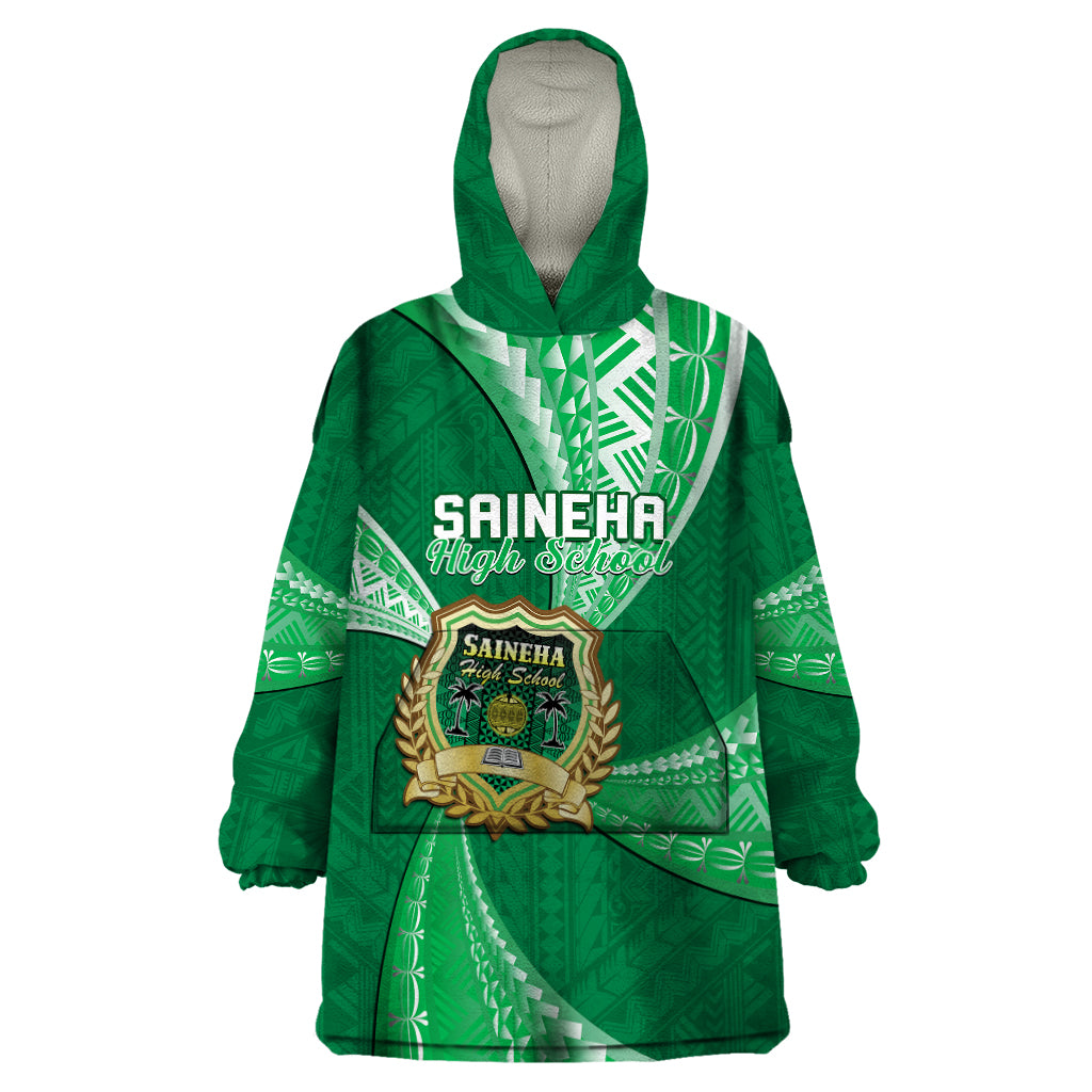 Personalised Tonga Saineha High School Wearable Blanket Hoodie Class Of Year Tongan Ngatu Pattern LT14 One Size Green - Polynesian Pride