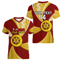 Personalised Tonga High School Women V Neck T Shirt Tongan Ngatu Pattern LT14 - Polynesian Pride