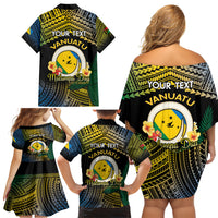 Personalised Malampa Day Family Matching Off Shoulder Short Dress and Hawaiian Shirt Vanuatu Provinces Polynesian Pattern