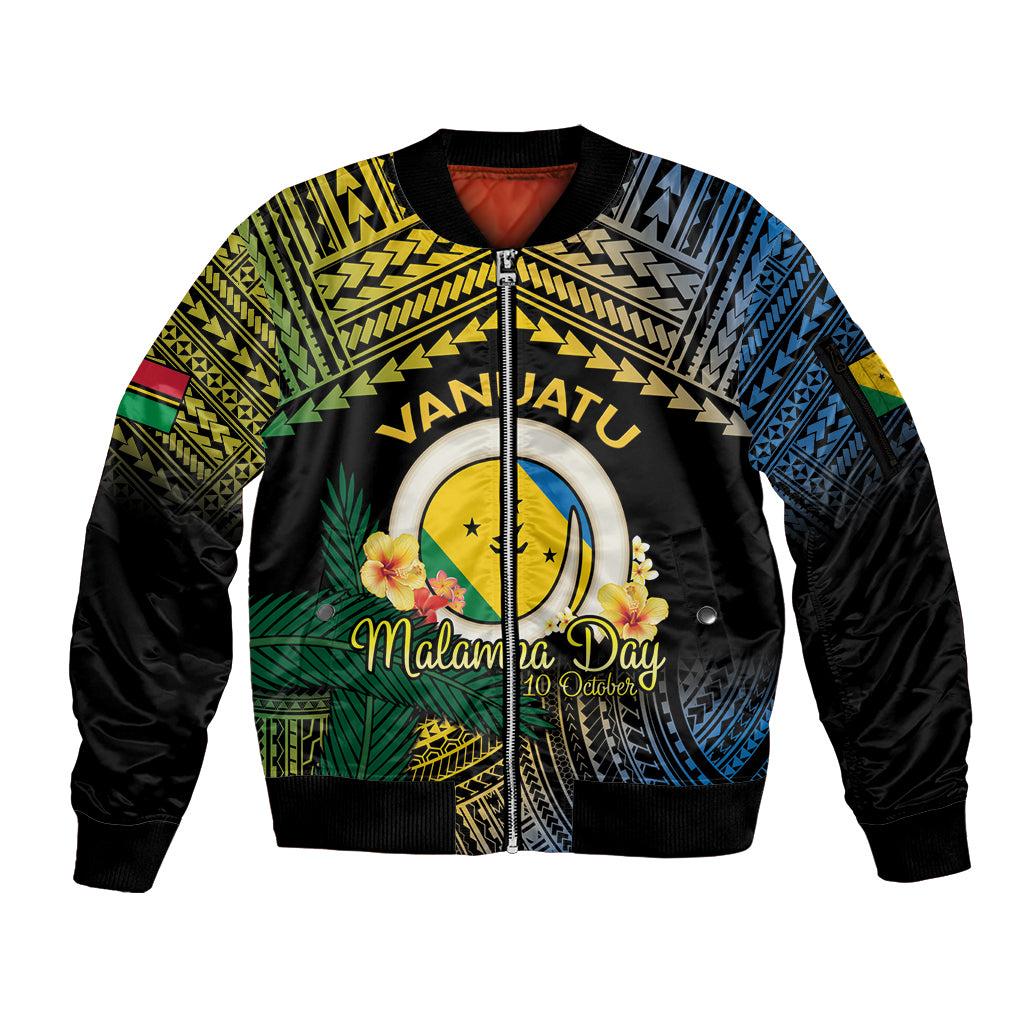 Personalised Malampa Day Sleeve Zip Bomber Jacket Vanuatu Provinces Polynesian Pattern LT14 Unisex Black - Polynesian Pride