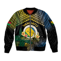 Personalised Malampa Day Sleeve Zip Bomber Jacket Vanuatu Provinces Polynesian Pattern LT14 Unisex Black - Polynesian Pride