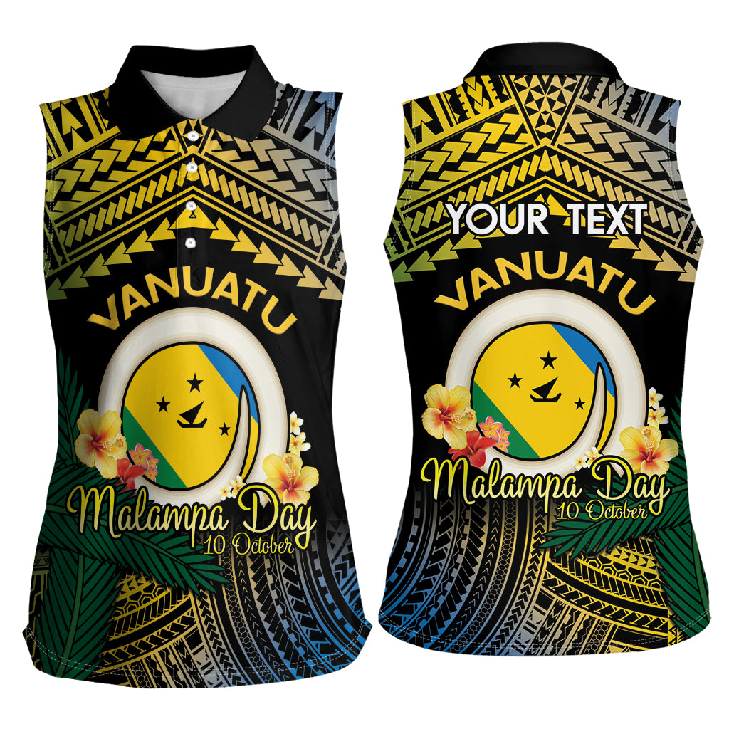 Personalised Malampa Day Women Sleeveless Polo Shirt Vanuatu Provinces Polynesian Pattern