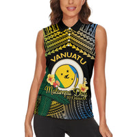Personalised Malampa Day Women Sleeveless Polo Shirt Vanuatu Provinces Polynesian Pattern