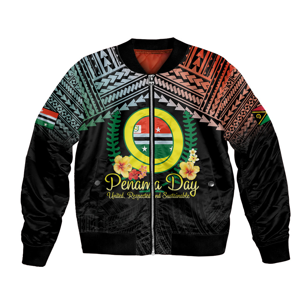 Personalised Penama Day Bomber Jacket Vanuatu Provinces Polynesian Pattern LT14 Unisex Black - Polynesian Pride