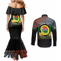 Personalised Penama Day Couples Matching Mermaid Dress and Long Sleeve Button Shirt Vanuatu Provinces Polynesian Pattern LT14 - Polynesian Pride