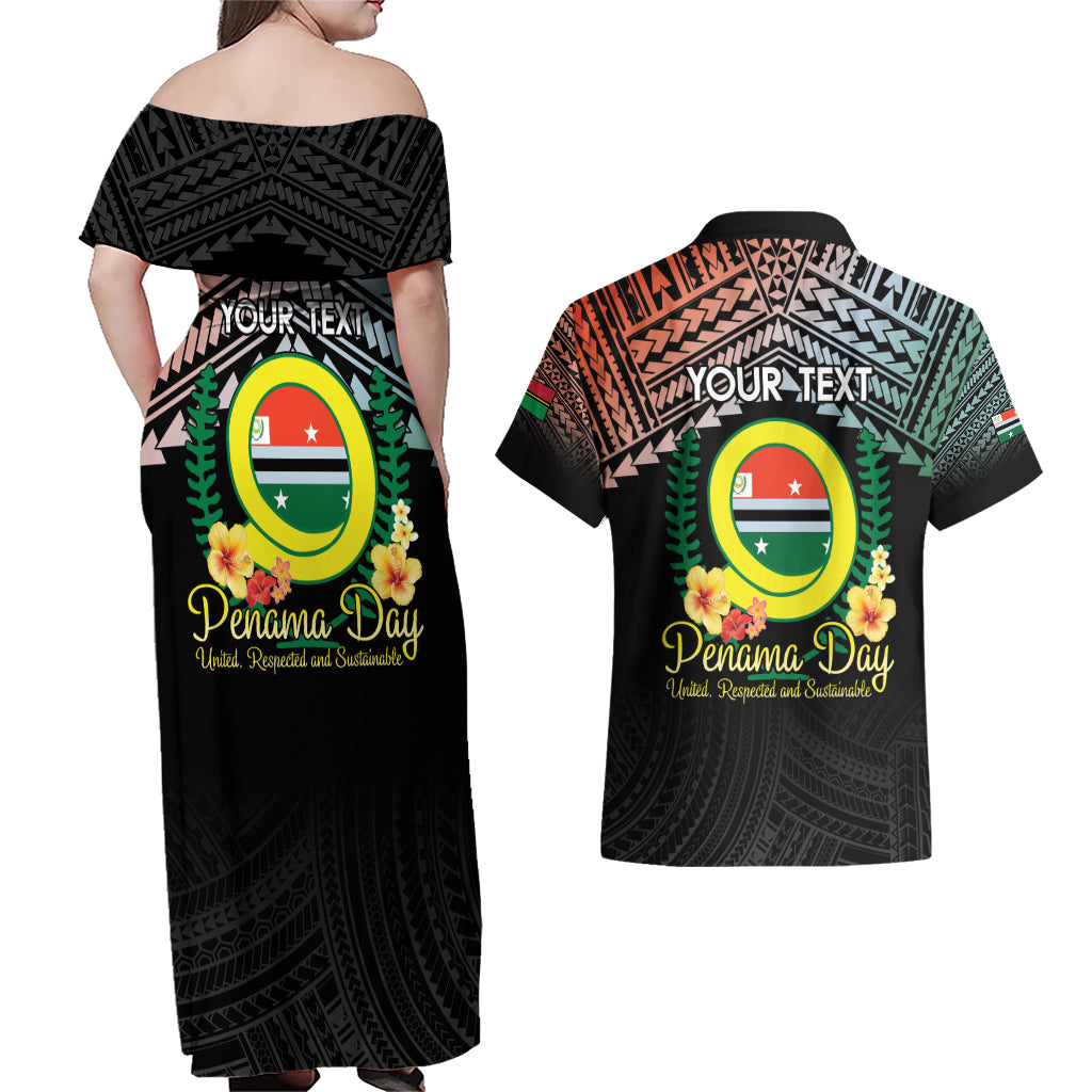 Personalised Penama Day Couples Matching Off Shoulder Maxi Dress and Hawaiian Shirt Vanuatu Provinces Polynesian Pattern