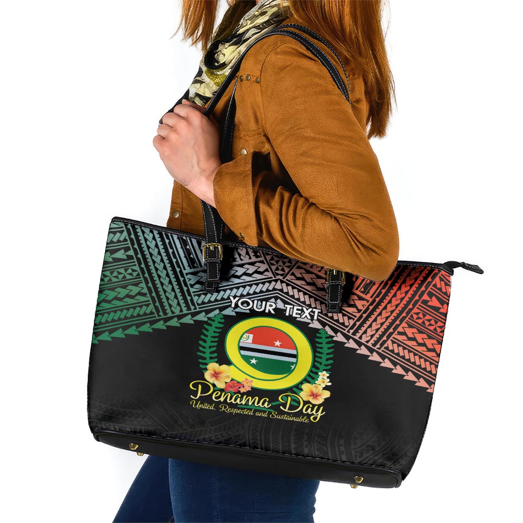 Personalised Penama Day Leather Tote Bag Vanuatu Provinces Polynesian Pattern