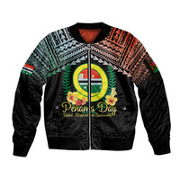 Personalised Penama Day Sleeve Zip Bomber Jacket Vanuatu Provinces Polynesian Pattern LT14 Unisex Black - Polynesian Pride