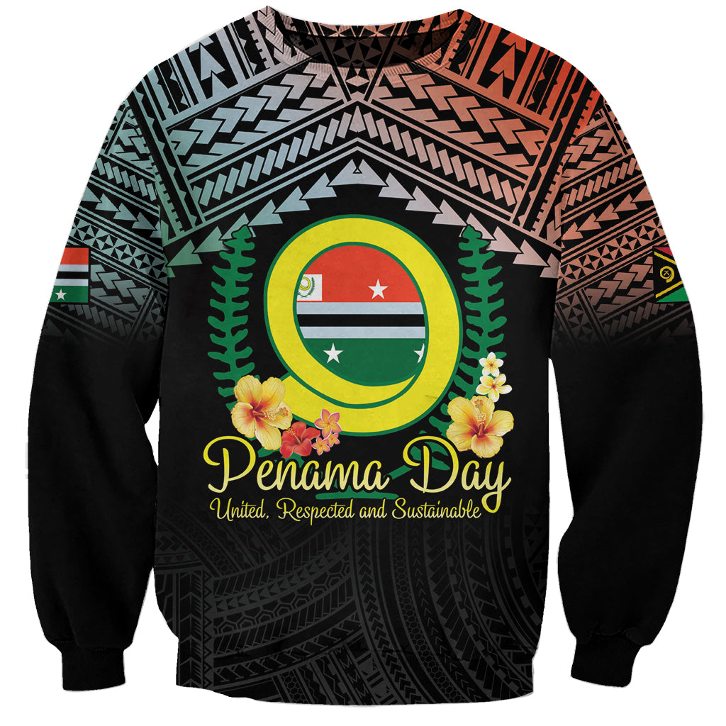 Personalised Penama Day Sweatshirt Vanuatu Provinces Polynesian Pattern LT14 Unisex Black - Polynesian Pride