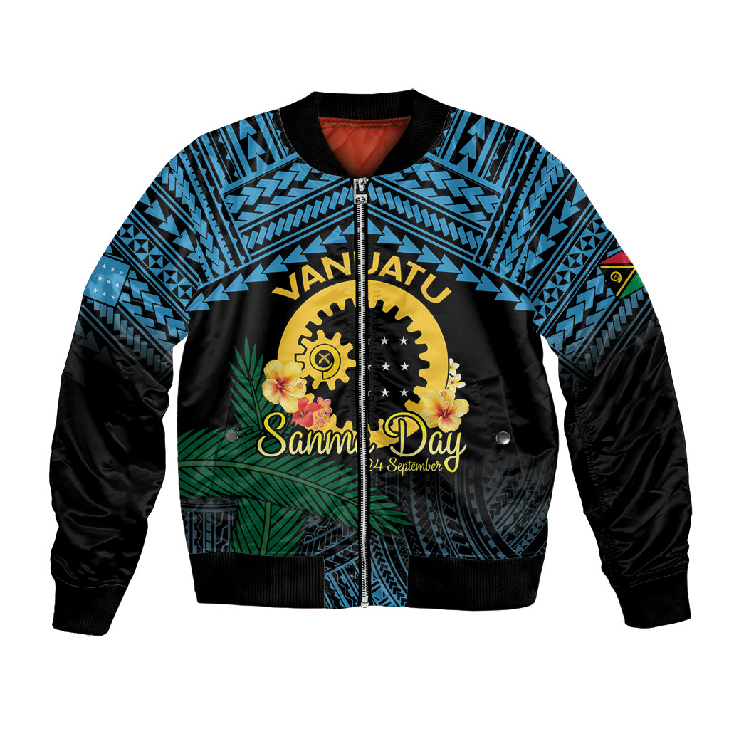 Personalised Sanma Day Bomber Jacket Vanuatu Provinces Polynesian Pattern LT14 Unisex Black - Polynesian Pride
