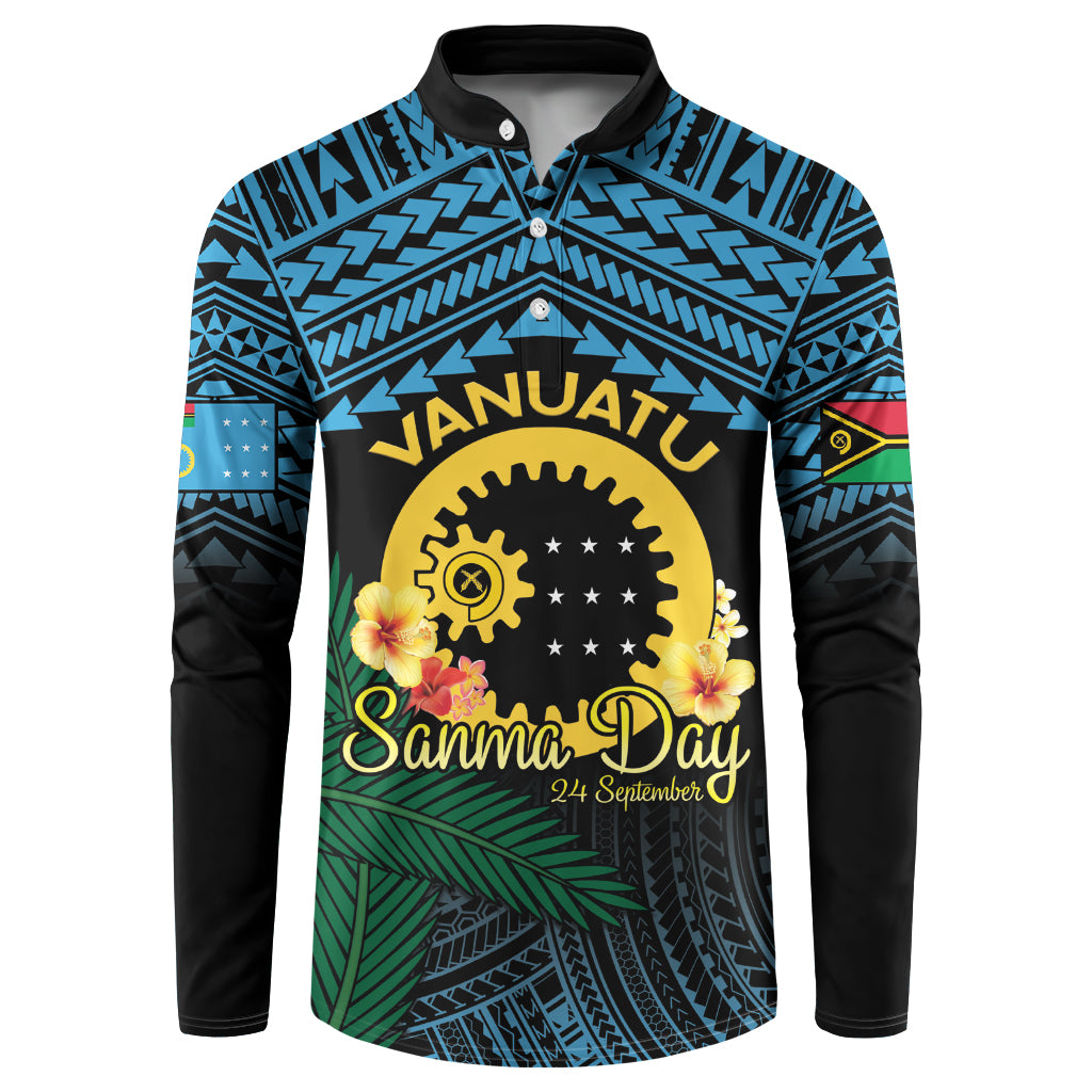 Personalised Sanma Day Button Sweatshirt Vanuatu Provinces Polynesian Pattern LT14 Black - Polynesian Pride