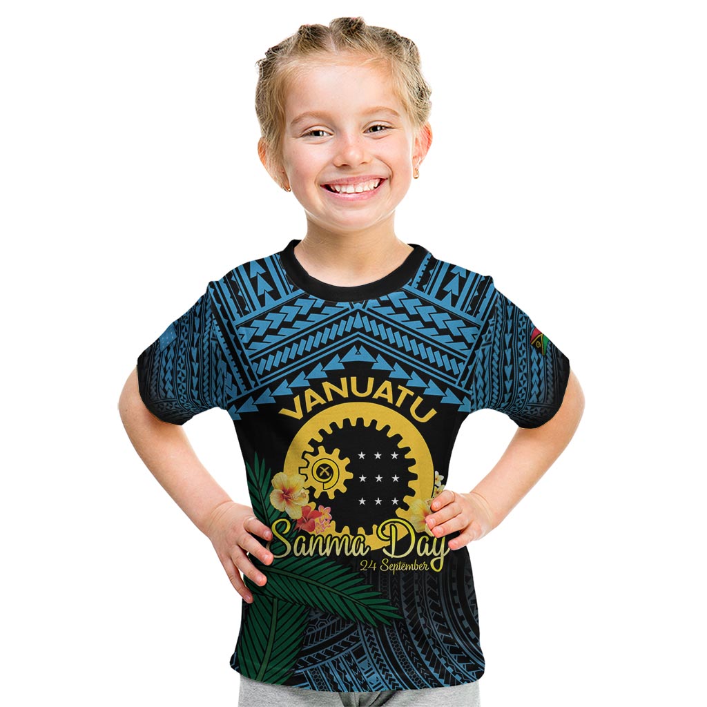 Personalised Sanma Day Kid T Shirt Vanuatu Provinces Polynesian Pattern LT14 Black - Polynesian Pride