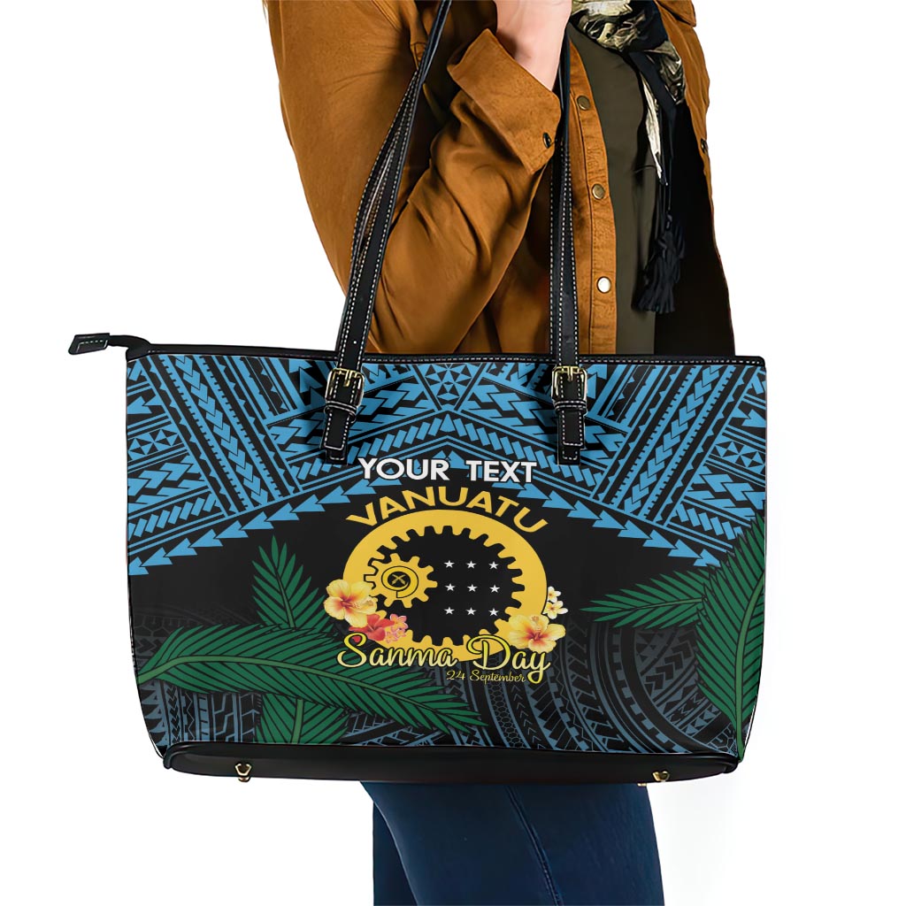 Personalised Sanma Day Leather Tote Bag Vanuatu Provinces Polynesian Pattern
